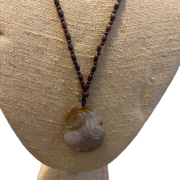 Chinese Nephrite Jade Natural Carved Lucky Cloud Unisex Pendant Necklace - Picture 2 of 5